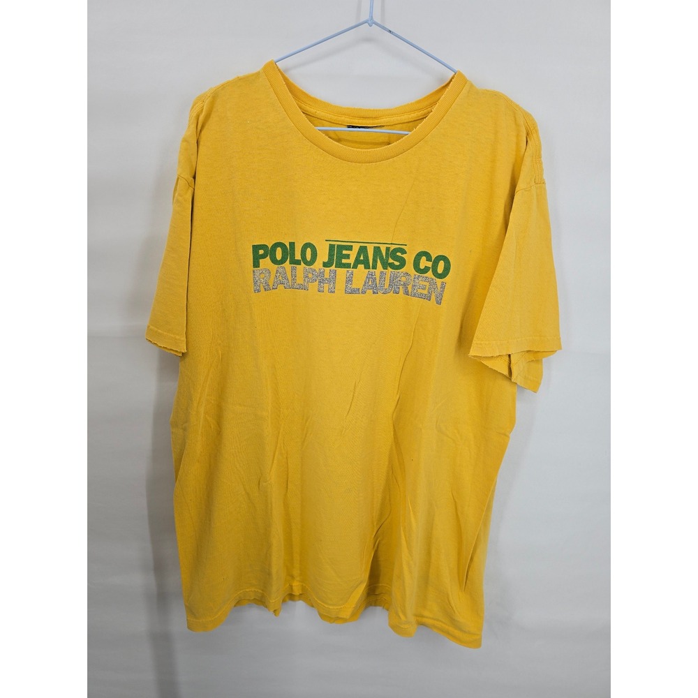 Polo Jeans Co Ralph Lauren Mens XL Yellow Graphic T-Shirt Vintage 7 Logo 2513
